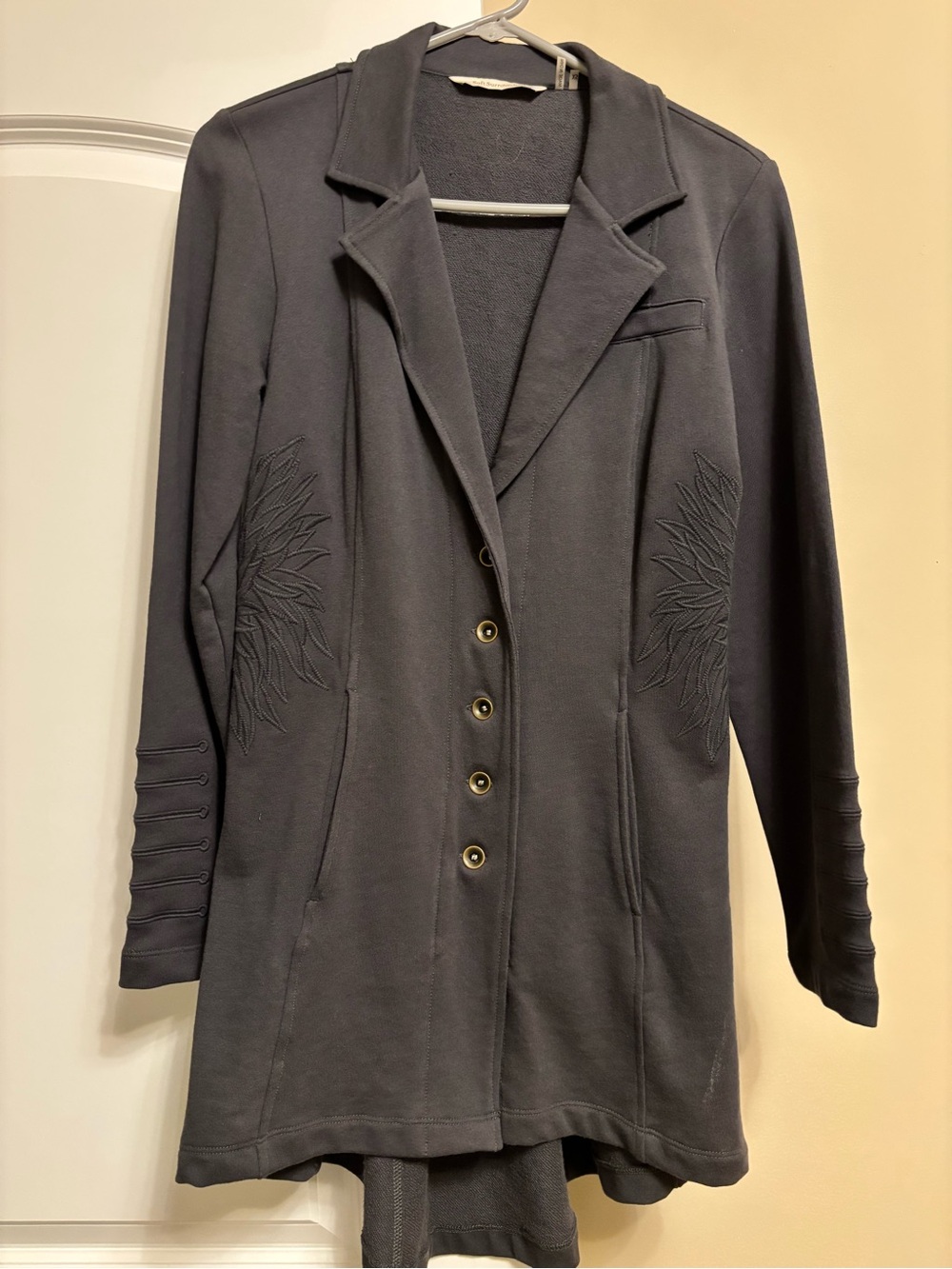 Soft Surroundings Charcoal Embroidered Button-Front Blazer